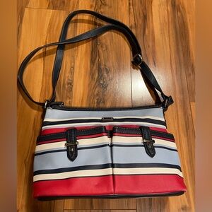 Chaps Carlene Cabana Stripe Crossbody Bag Purse Red White & Blue Handbag Women’s